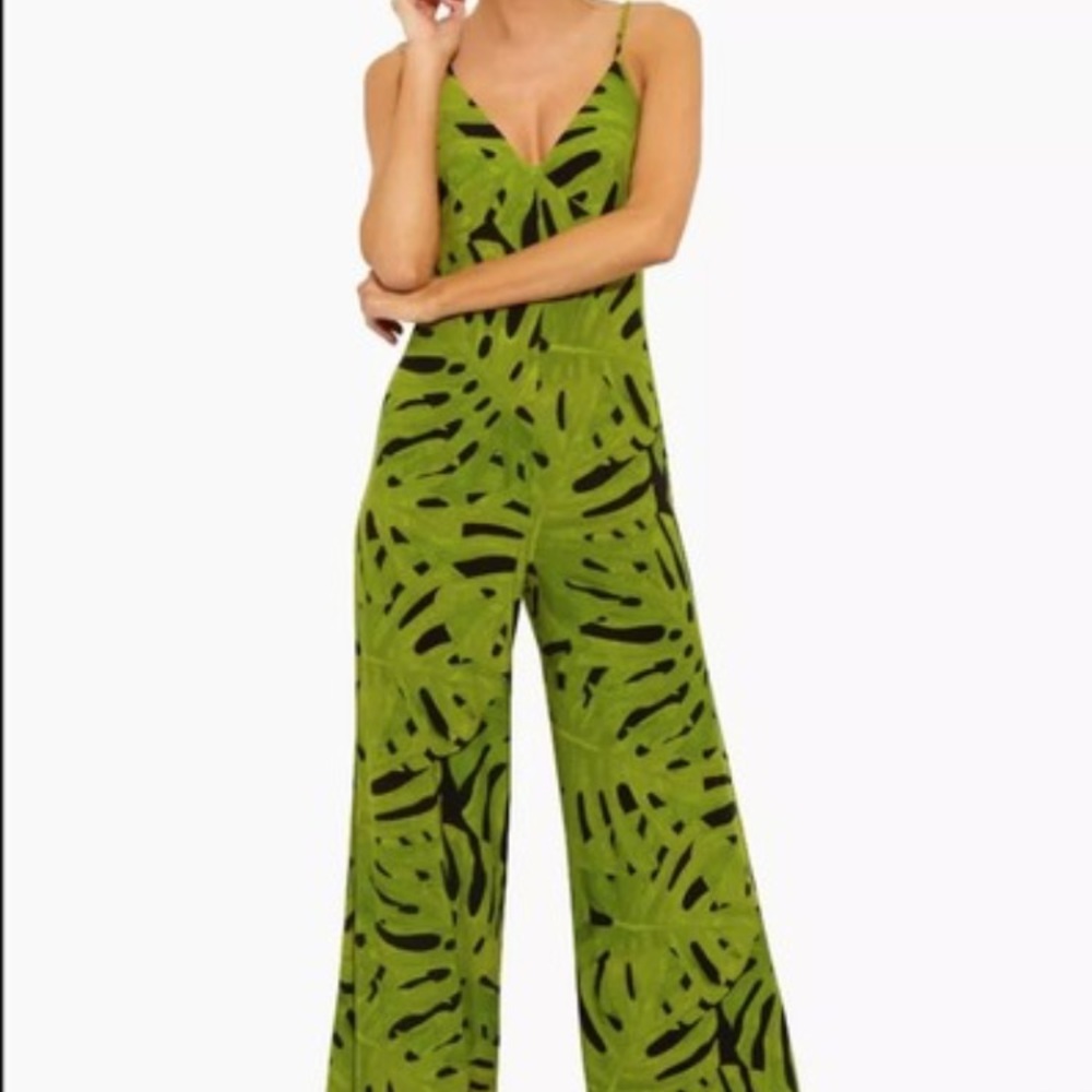 Slip Jumpsuit - Green Finger Leaf